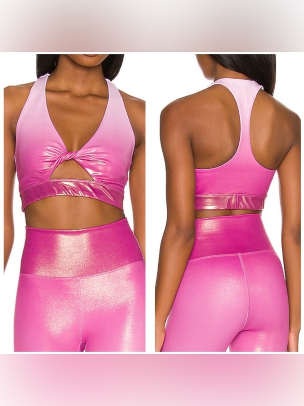 Beach Riot Pink Glitter Twist Sports Bra